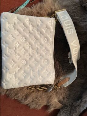 Louis Vuitton White Embossed Monogram Crossbody with Branded Strap